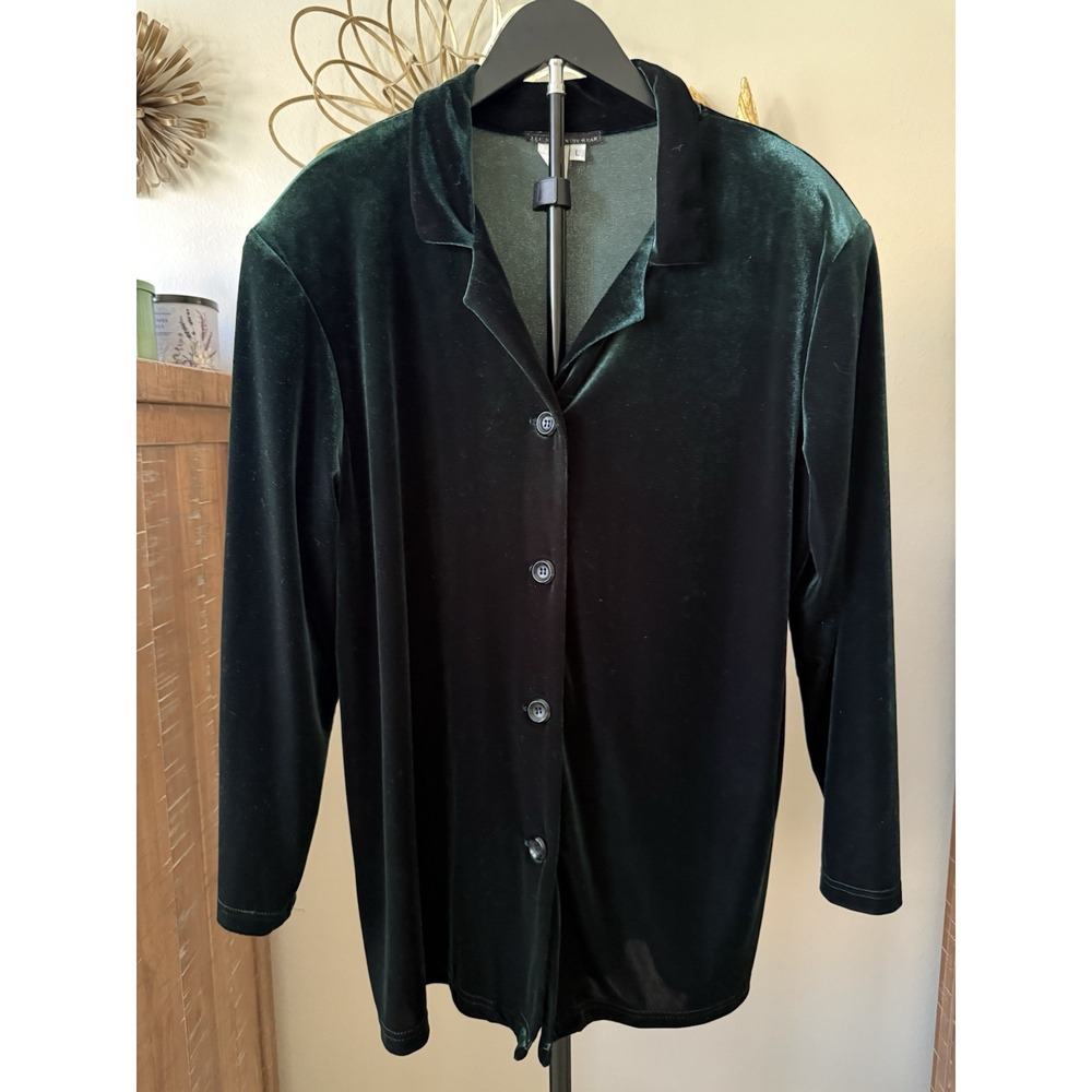 Vintage INC Country Wear Velvet Blazer Womens L Emerald Green Made USA 90s